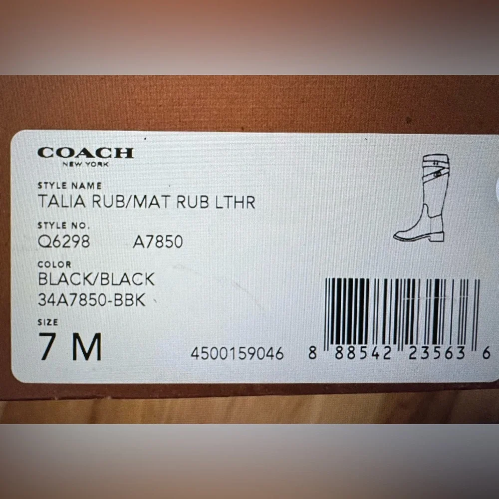 Coach Women Rain Boots Shoes Trisha Tall Rubber Mat Black Rain Boots Size 7 - Picture 4 of 5